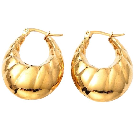 1 3/8 Inch 35mm Hoop Gold Tone Pierced Post Earrings - Picture 3 of 5